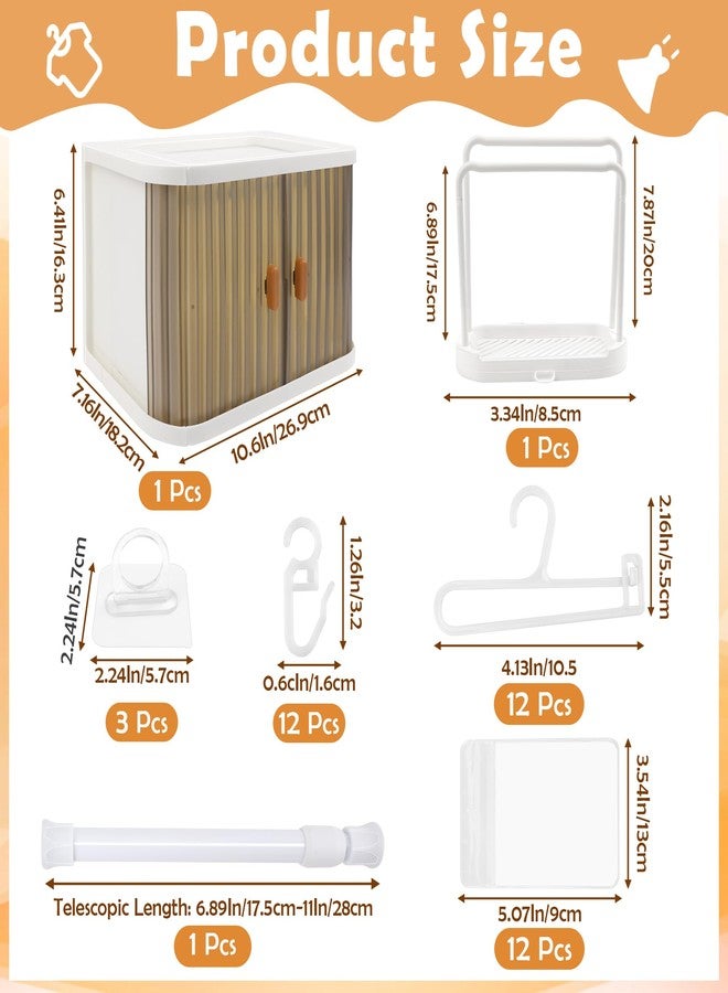 Catcan Doll Wardrobe Closet Foldable Doll Clothes Closet with Clothes Rack, Clothes Hangers and Storage Bags, Dust-Resistant Cover, Display Shelf and Sliding Doors (42Pcs) - Image 2